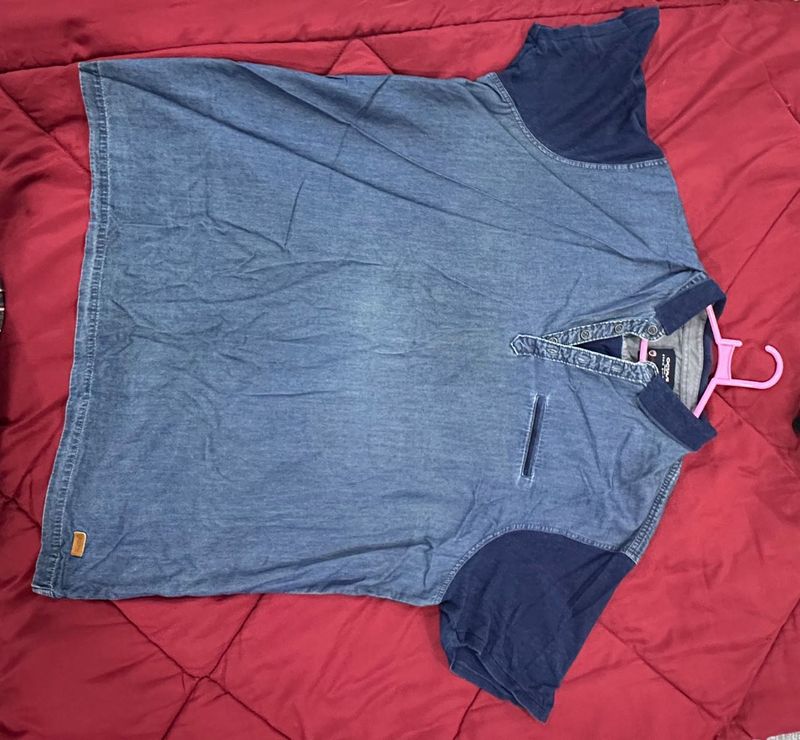 Denim Look Short Sleeve Shirt