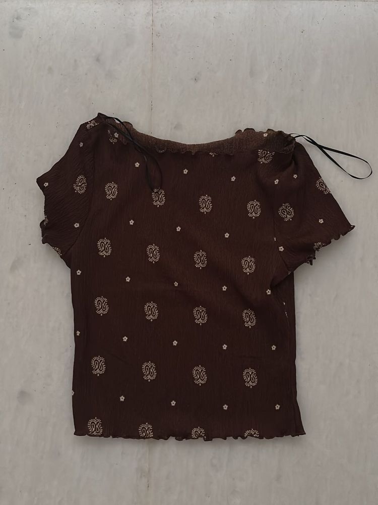 Brown Paisley Print Crop Top