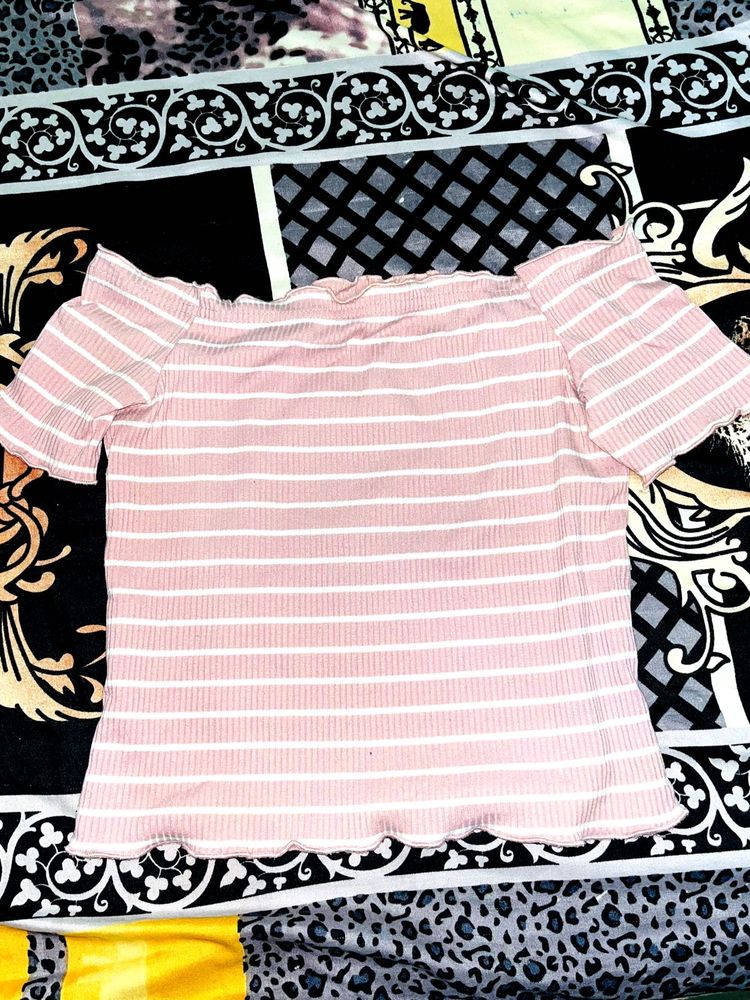 Pink Striped Off-the-Shoulder Top