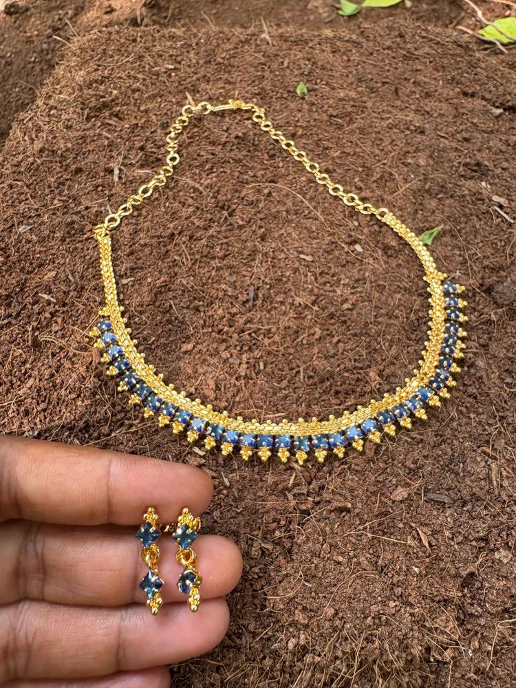 Blue Stone &amp; Gold-Tone Necklace Earring Set