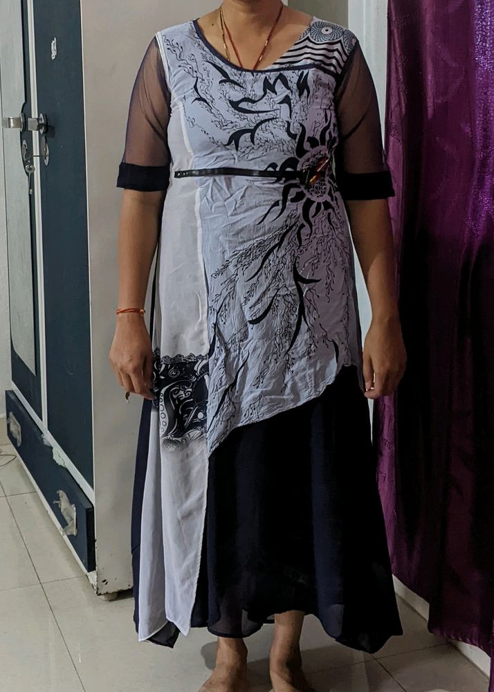 Navy Blue Up down Jorjat A Line Kurti