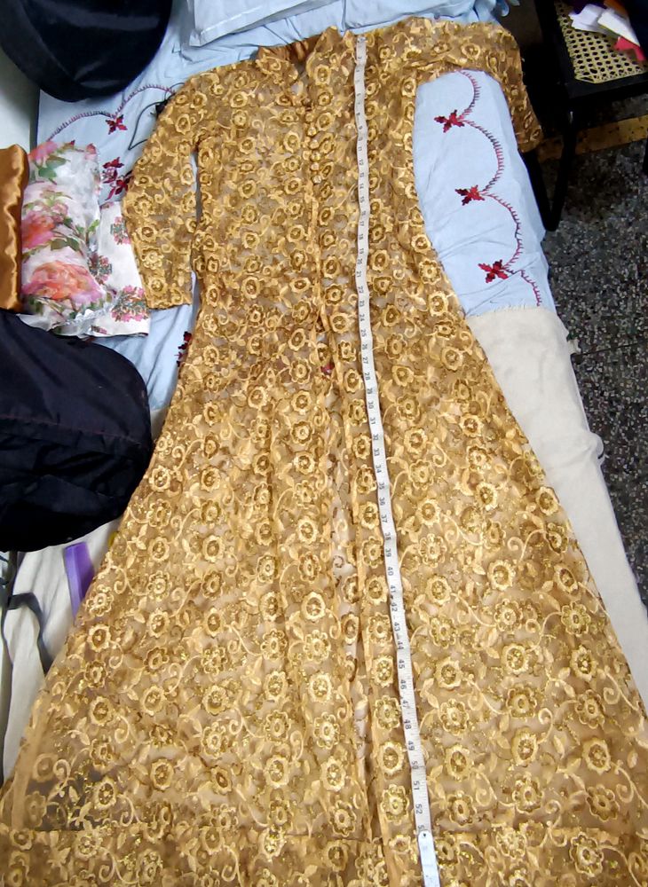 Gold Floral Lace Maxi Dress