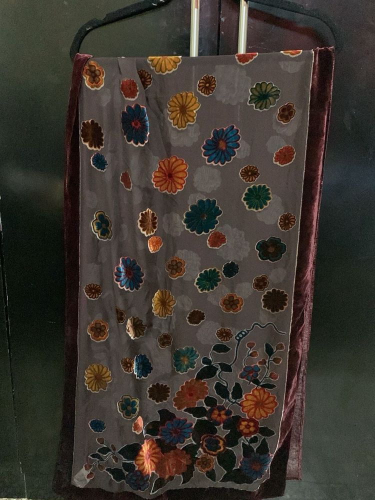 Floral Velvet Trim Scarf