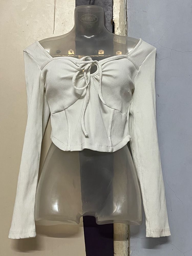 Pintrest Ribbed Tie-Front Long Sleeve Top