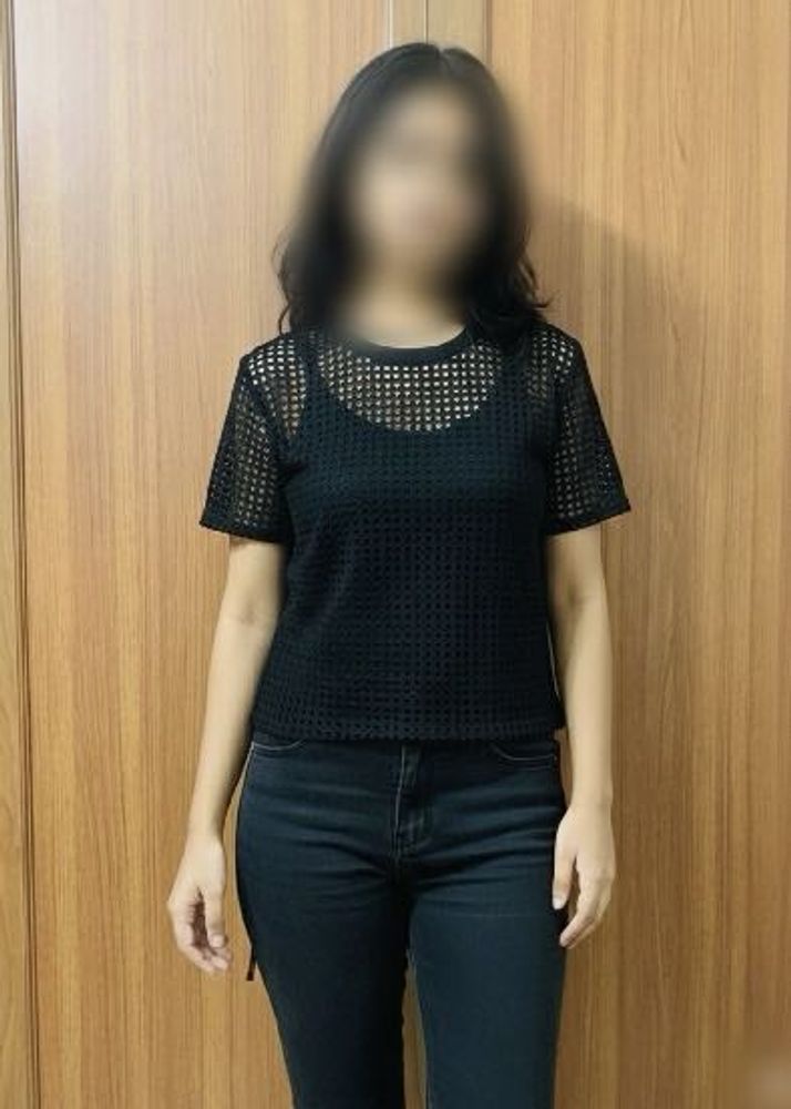 Black Mesh Short Sleeve Top