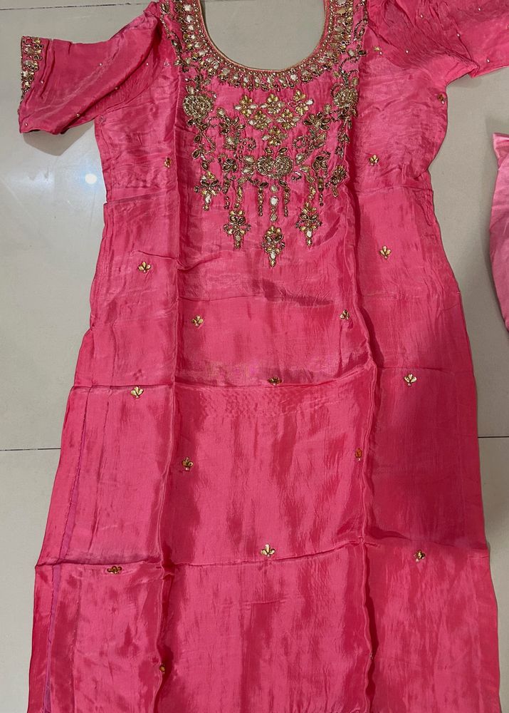 Women Pink Kurta With Plazo Pant For Festival |