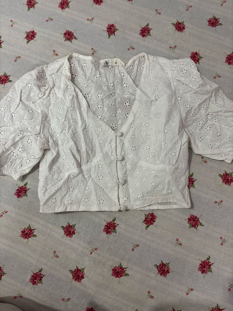 White Eyelet Puff Sleeve Top