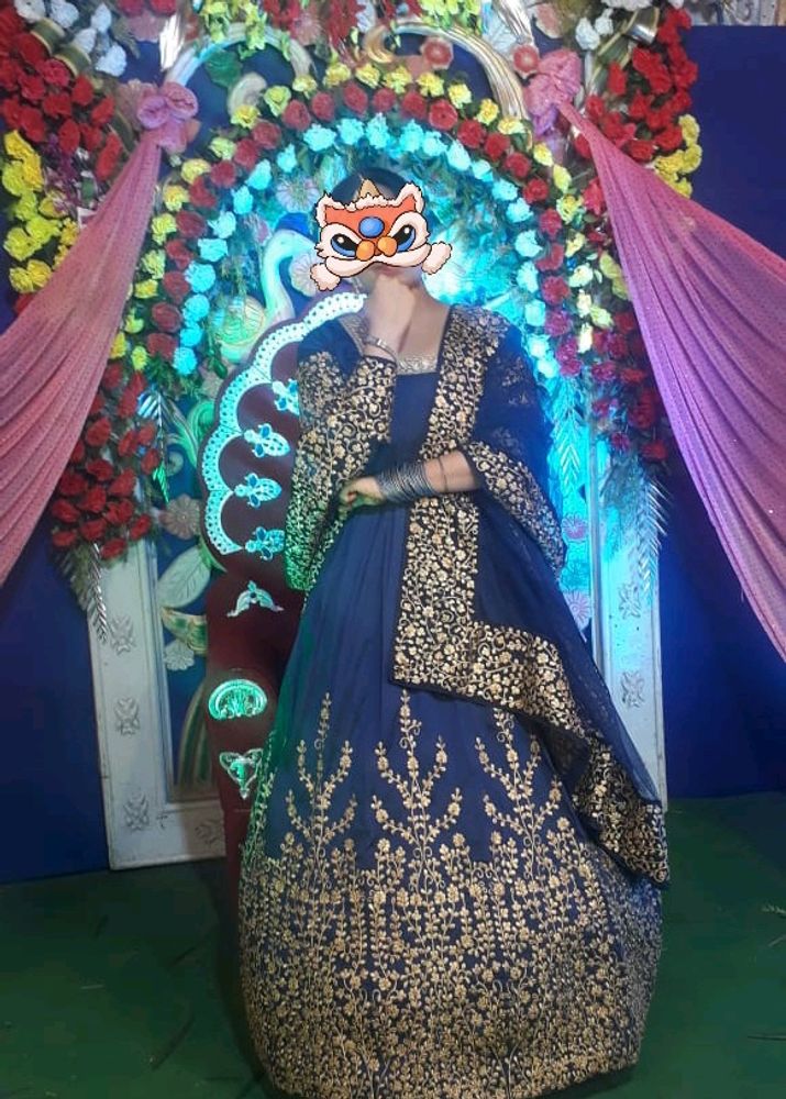 Elegant Navy Blue &amp; Gold Lehenga