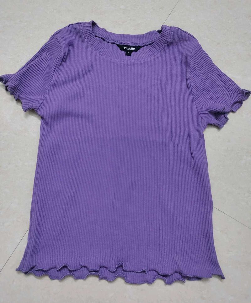 Purple Ribbed Knit Top