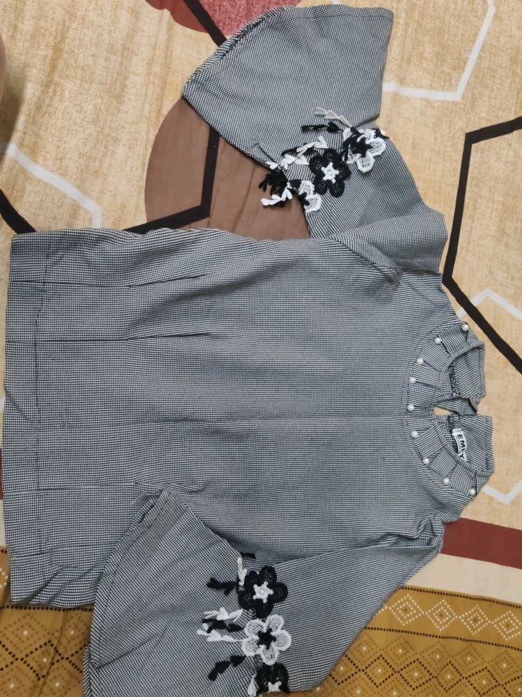 Striped Blouse with Floral Embroidery