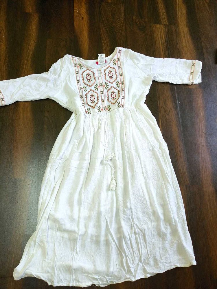 White Embroidered Peasant Dress
