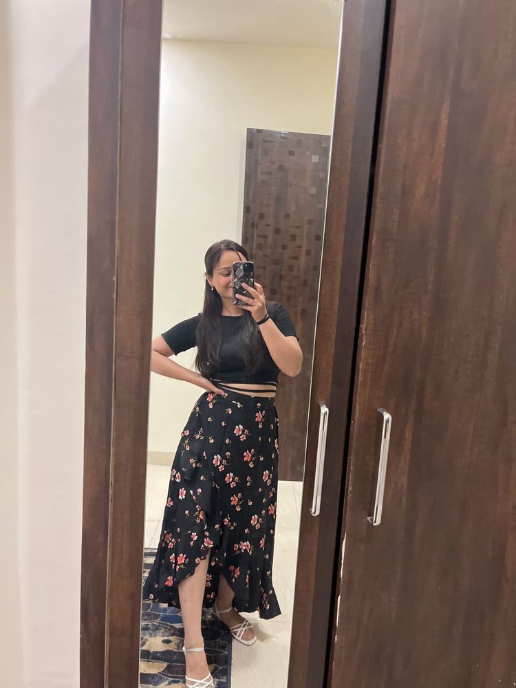 Floral Print Ruffle Hem Skirt and Top