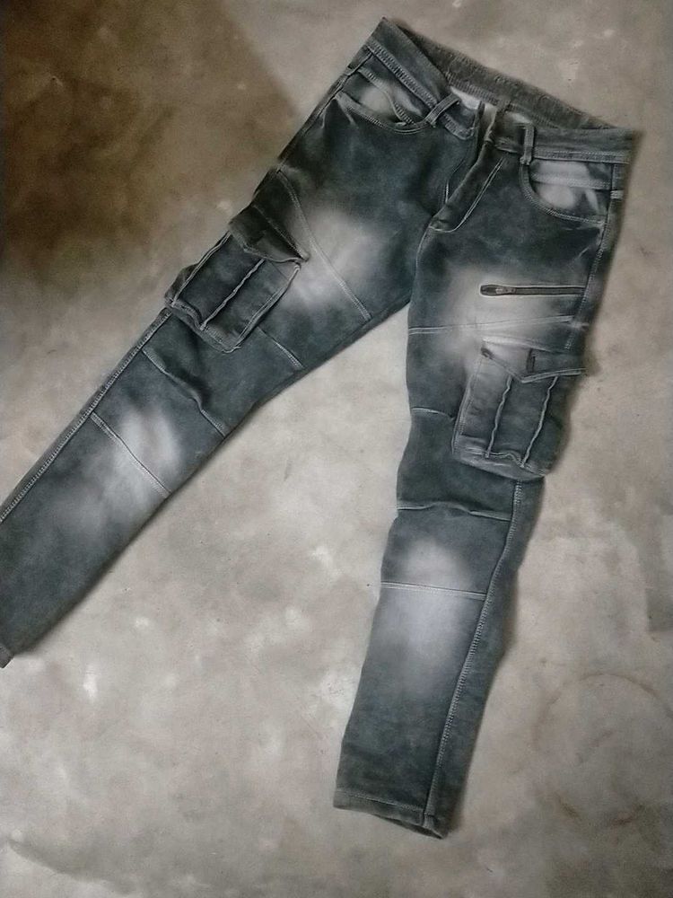 Distressed Gray Cargo Jeans