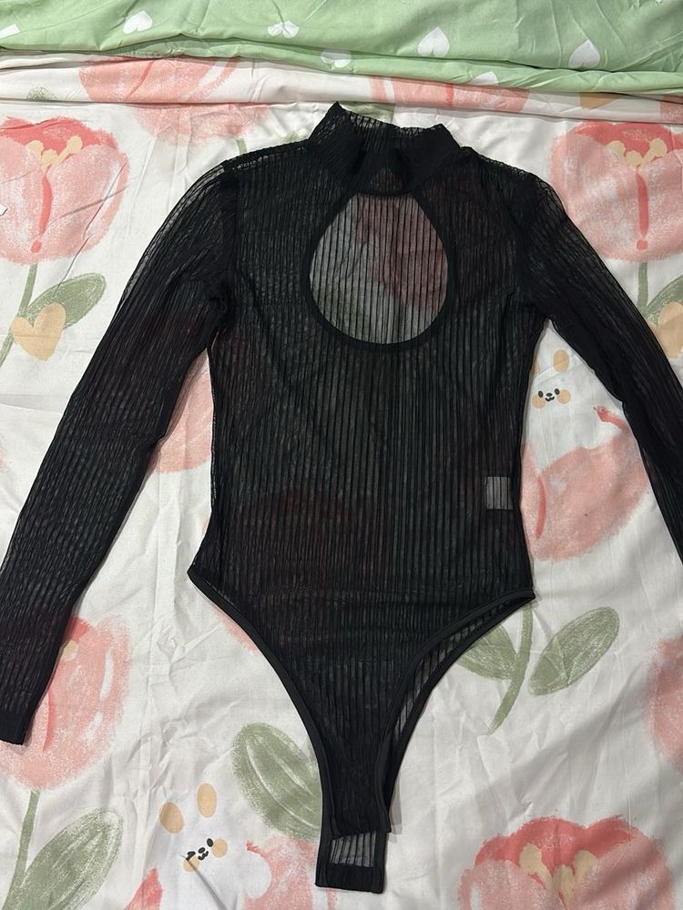 Black Sheer Cutout Bodysuit