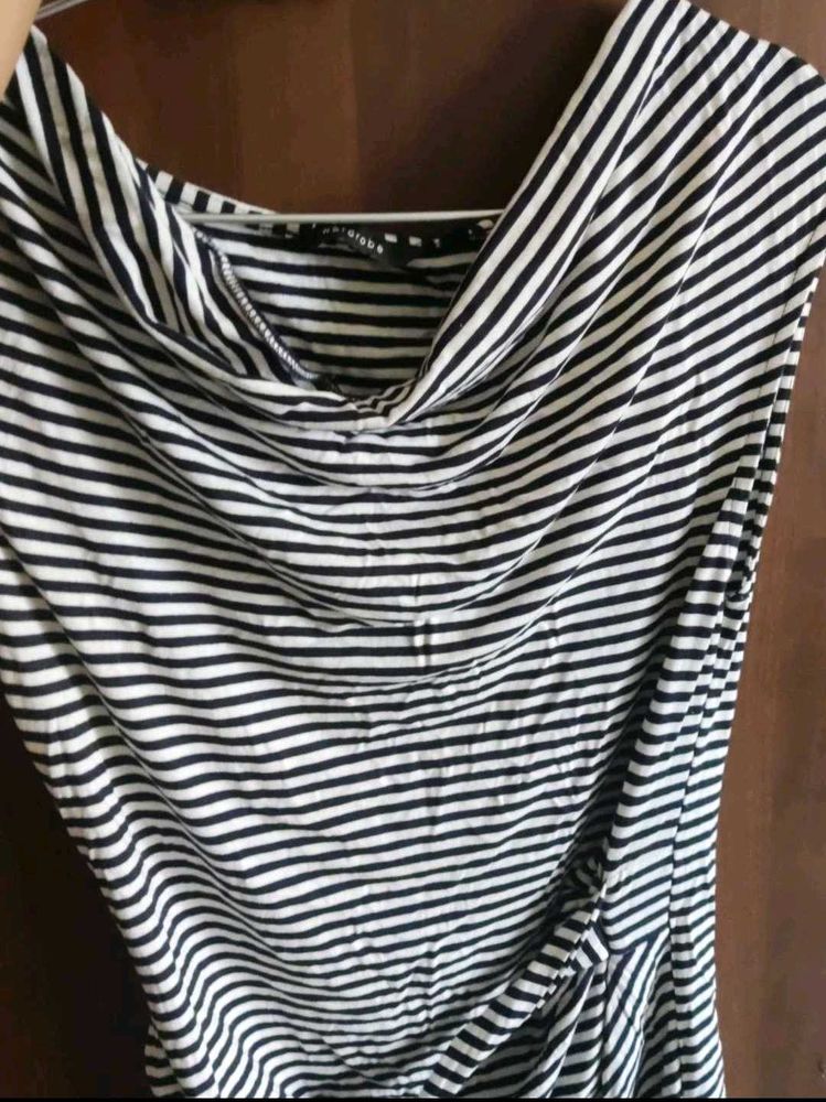 Cowl Neck Striped Sleeveless Top