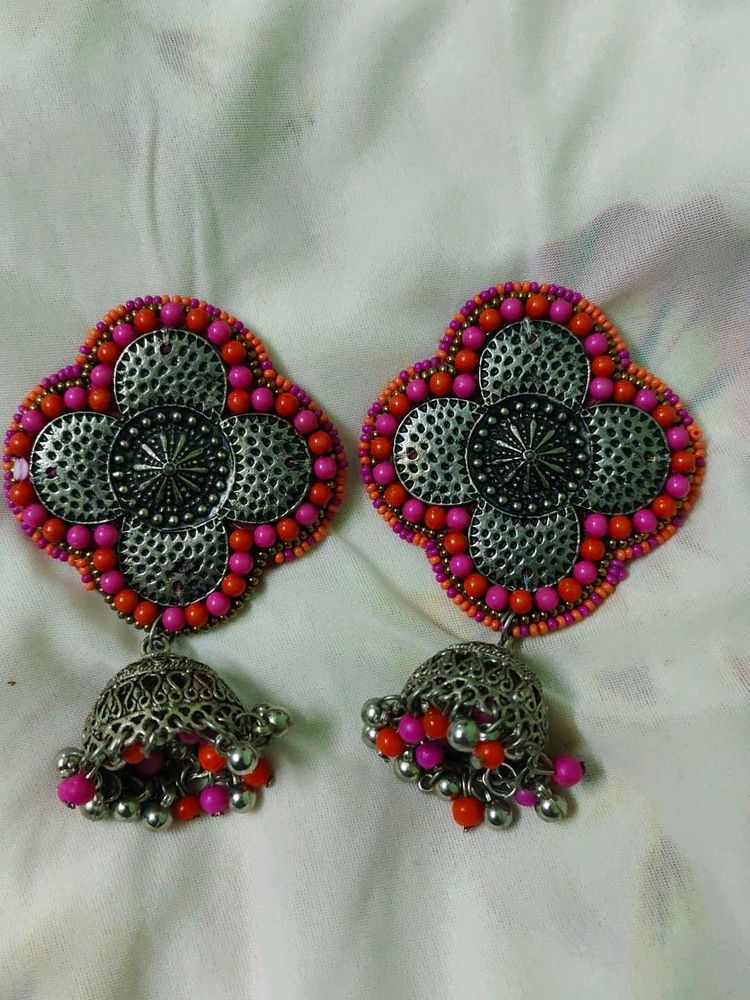 Boho Beaded Jhumka Earrings