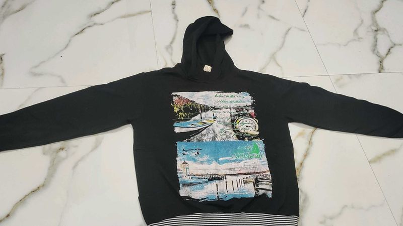 Graphic Print Black Mens Hoodie
