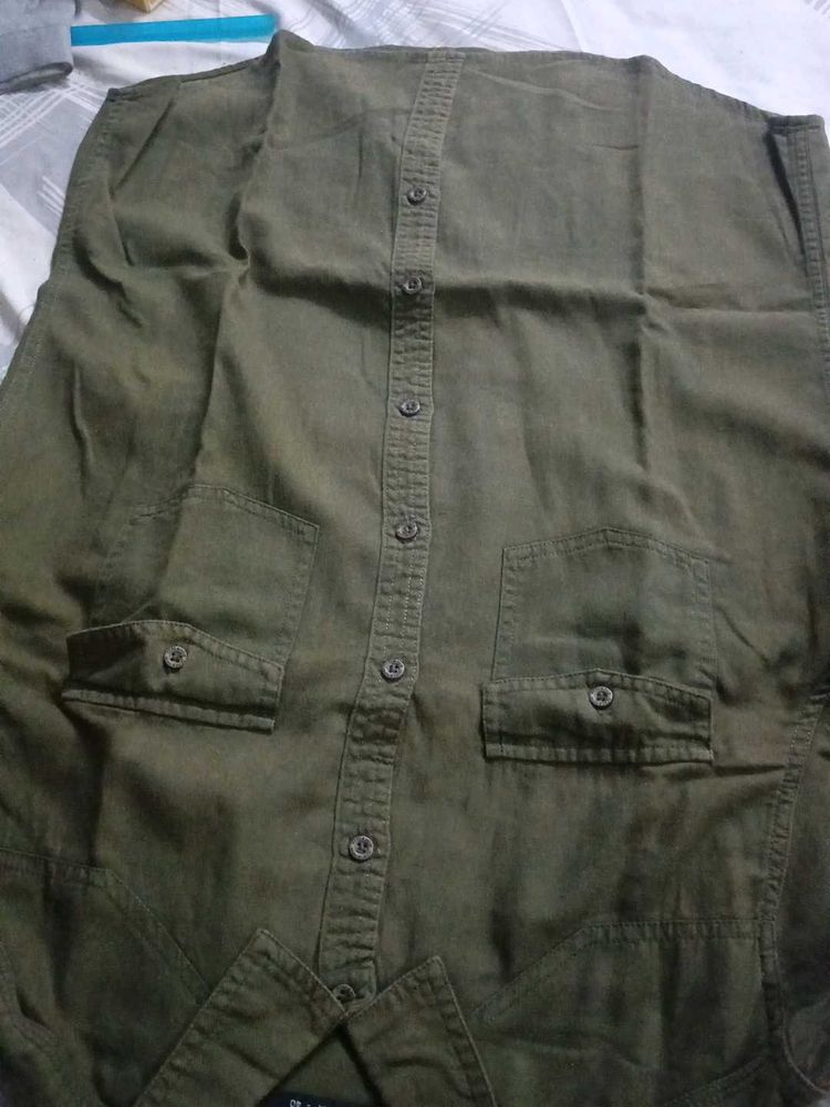 Olive Green Button-Down Shirt