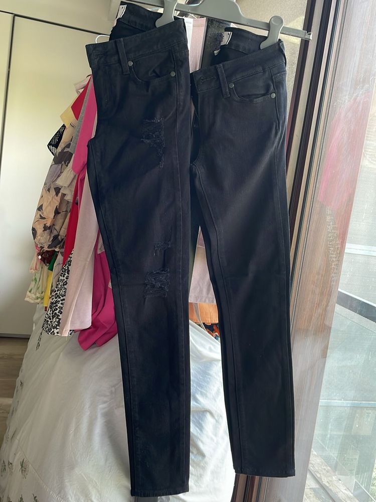 2 Pair Black Distressed Jeans