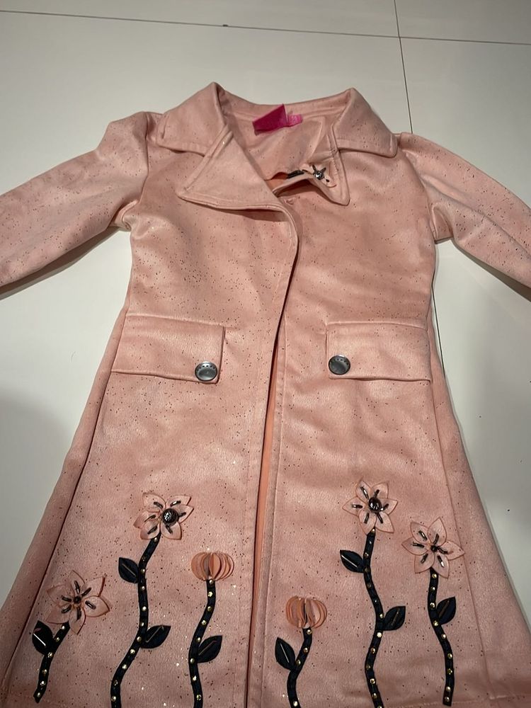 Peach Over Coat For Girls