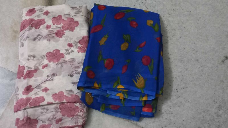 Floral Print Sarees - Set of Two