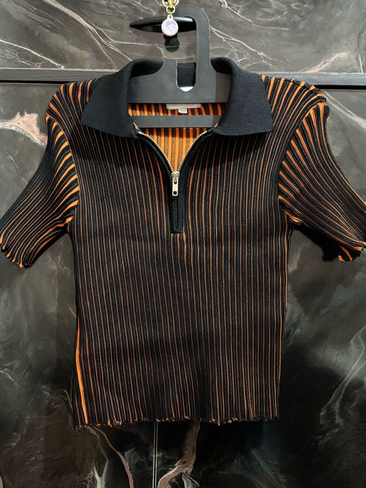 Striped Polo Crop Top