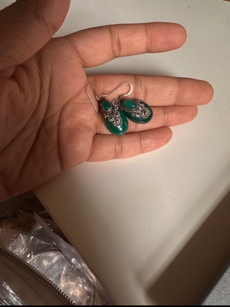 Green onyx silver 925 Filigree Earrings