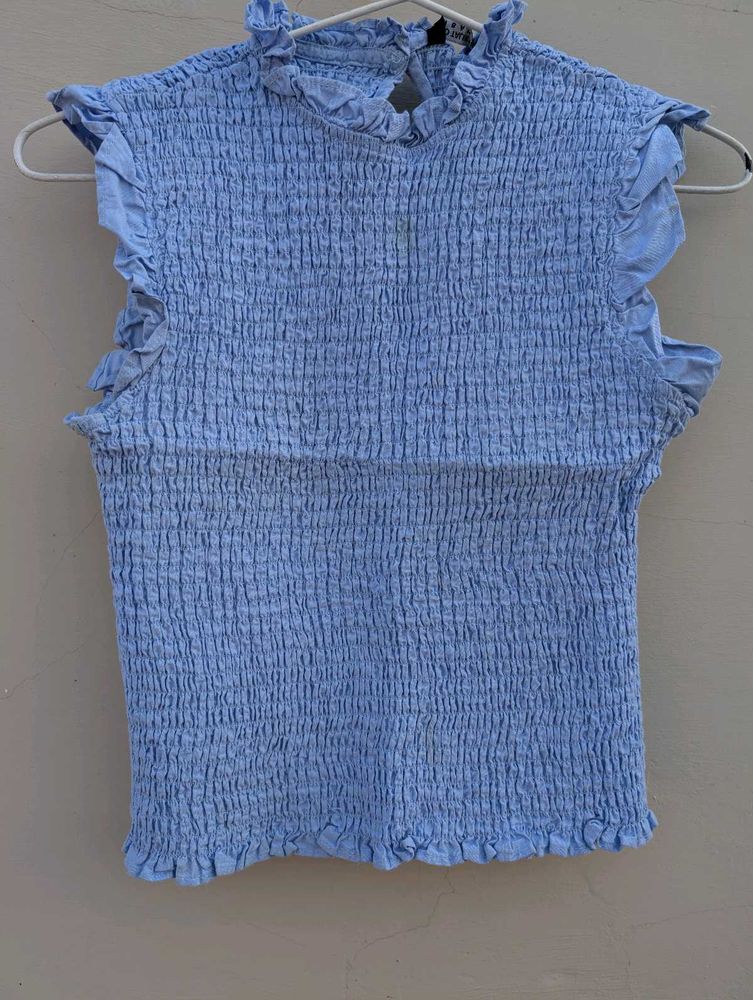 Light Blue Ruffle Smocked Top