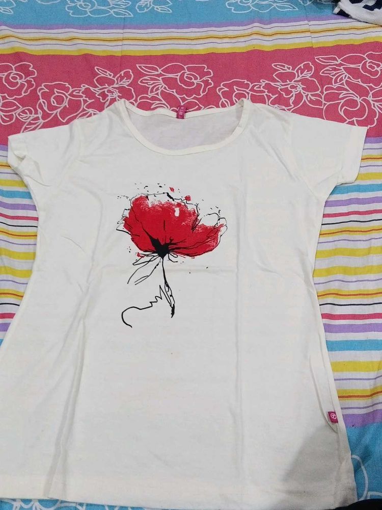 White Floral Print T-Shirt
