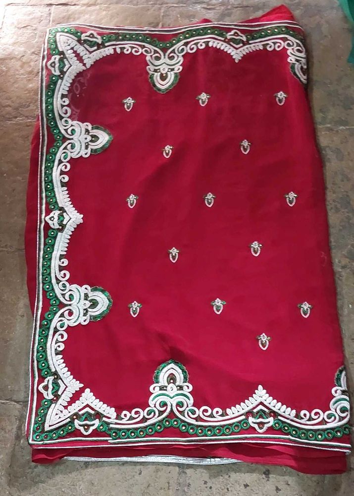Elegant Red Embroidery Saree