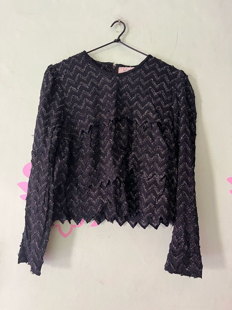 Black Full Sleeves Party Glam Top