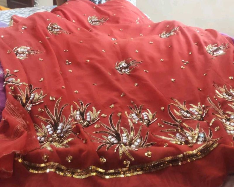 Elegant cheery red Saree