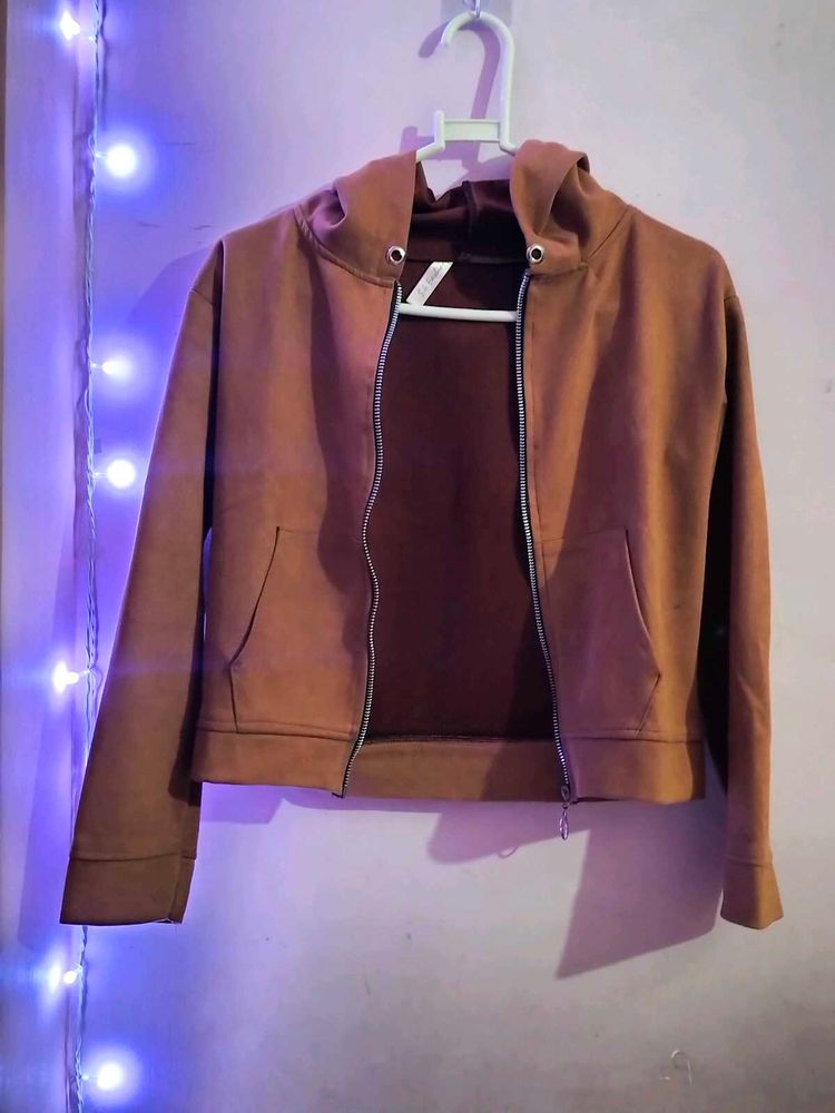Brown Suede Hoodie Jacket