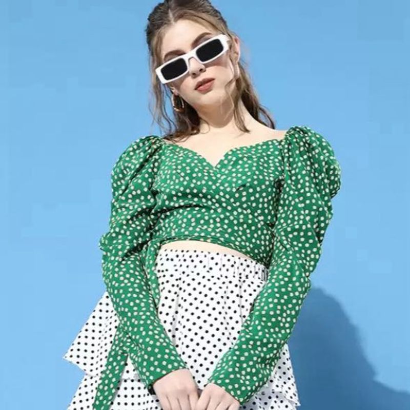 Green Polka Dot Crop Top