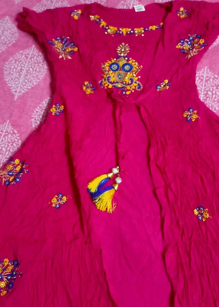 Pink Embroidered frock kurta