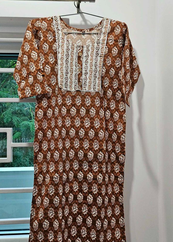 Brown Printed Kurta Set