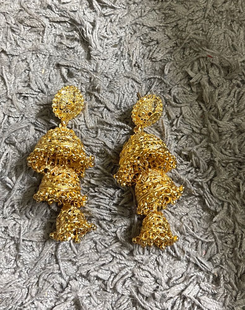Golden Three Layered Jhumka