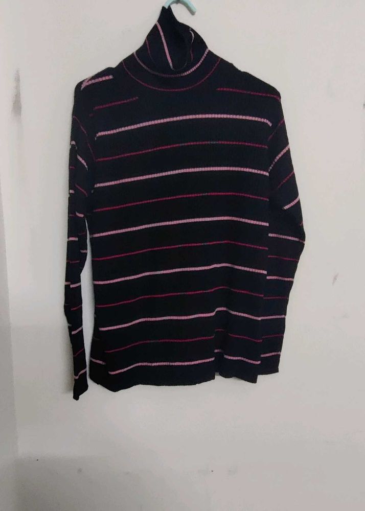 Dressberry Women Black And Pink Striped Pullover