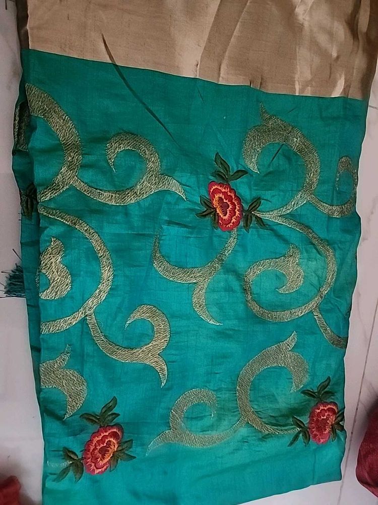 Silk Saree Green With Flowers