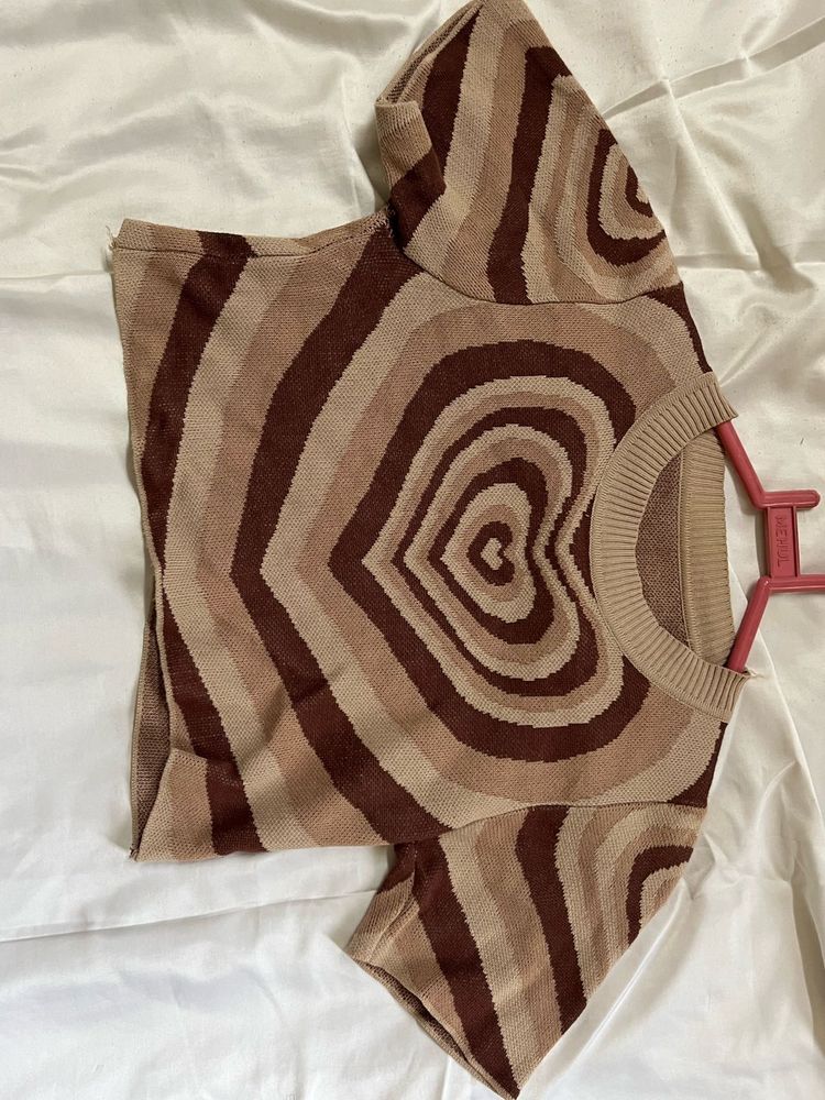 Retro Heart Print Knit Top