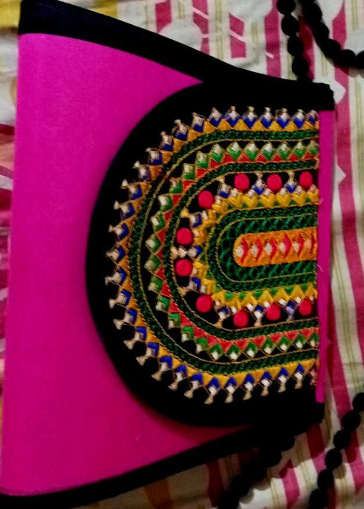 Embroidered Pink Crossbody Bag