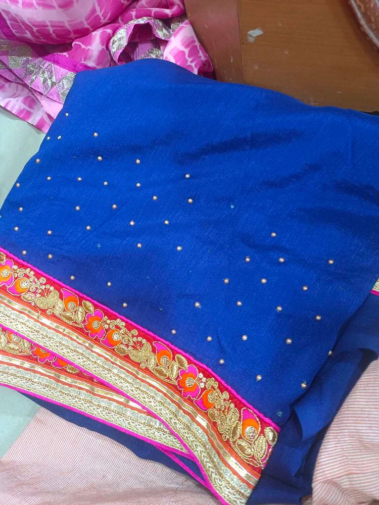 Elegant Blue Saree With Unstitched Blouse