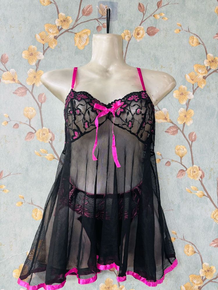 Black &amp; Pink Babydoll Lingerie Set