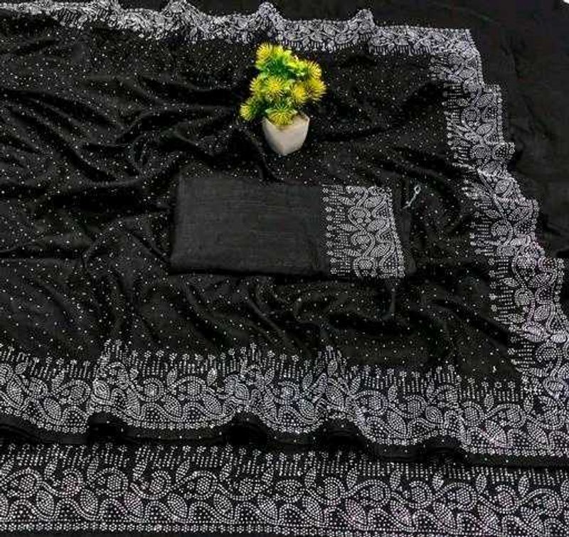 Black Embellished Saree with Blouse Piece