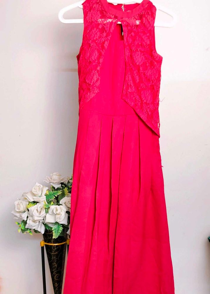 Pink Dress with Lace Vest
