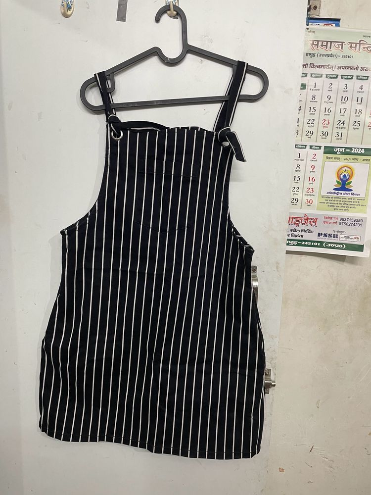 Rio Striped Dungree Dress With Slip Pocket