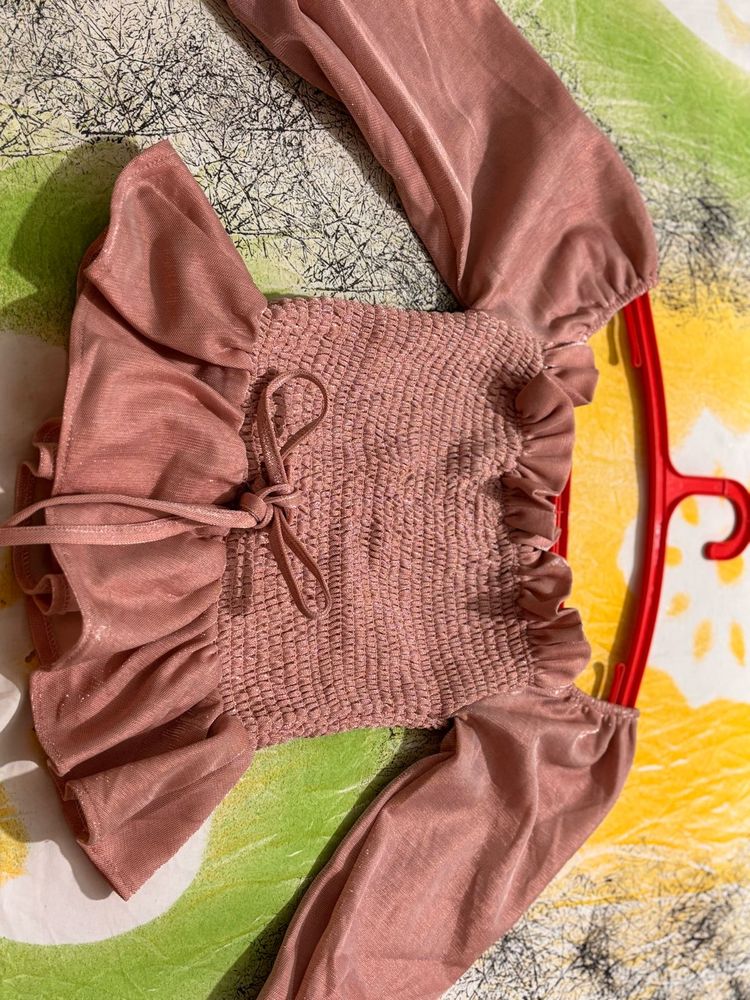 Pink Ruffle Smocked Crop Top