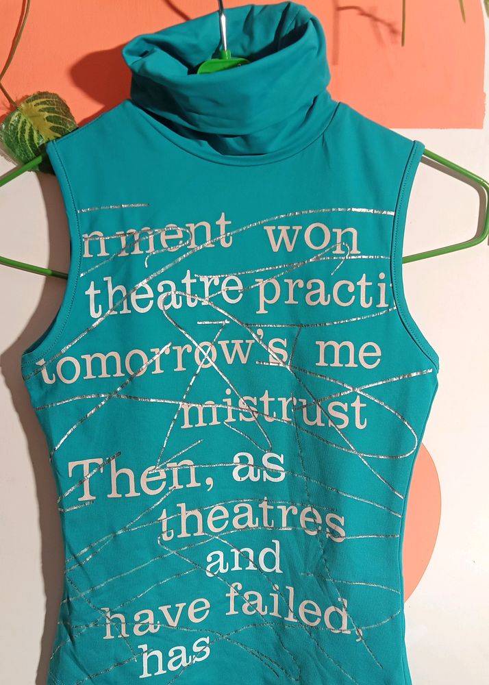 Sea Green Fitted High neck Crop Top