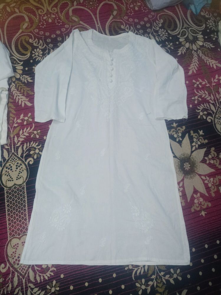 White Chickencary Kurta Set