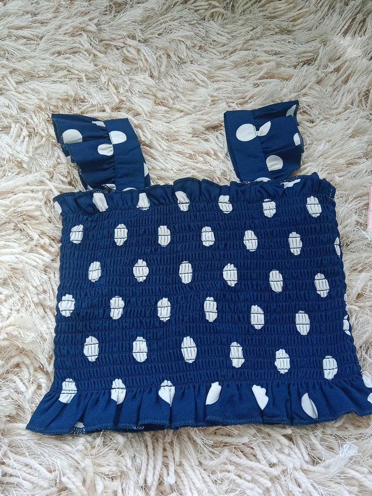 Blue Polka Dot Crop Top